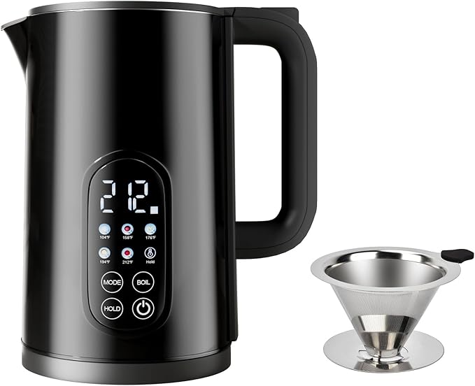 Electric Kettle with Temperature Control, 1.7L Stainless Steel Hot Water Kettle, 5 Presets, 2H Keep Warm, Fast Boil, Matte Black with Stainless Steel Coffee Filter Included