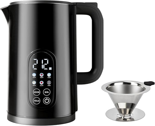Electric Kettle with Temperature Control, 1.7L Stainless Steel Hot Water Kettle, 5 Presets, 2H Keep Warm, Fast Boil, Matte Black with Stainless Steel Coffee Filter Included