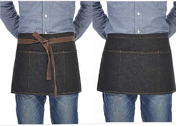 Unisex Apron Black Denim Short Apron with 3 Large Pocket Waist Apron for Waiter, Bartender, Barista - Image 7