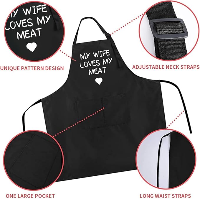 Rosoz Funny BBQ Black Chef Aprons for Men, Adjustable Kitchen Cooking Aprons for Men, Dad, Husband - Birthday, Father's Day - Image 5