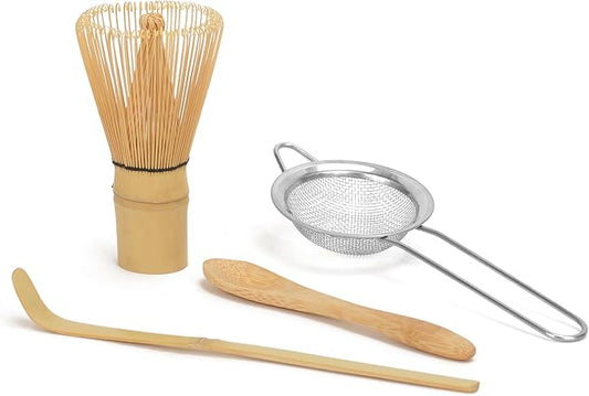 Numola 4pcs Matcha Set with Traditional Starter Set, Matcha Whisk Set for Tea Lovers, Matcha Kit Accessories for Whisk, Traditional Tea Scoop, Spoon, Sifter