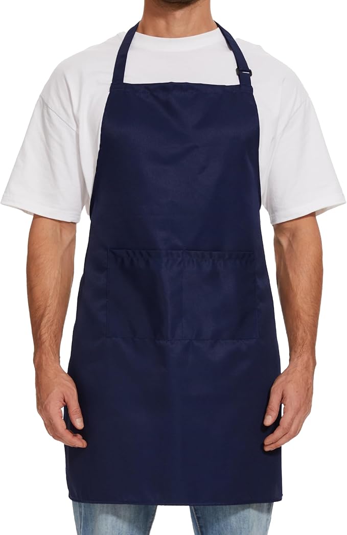 Will Well Kitchen Apron for Men and Women - 33" x 27" Oil-and-Water-Resistant with Adjustable Neck Strap and 38" Waist Ties for a Snug Fit, Lightweight with 2 Front Pockets - 1-Pack, Navy | Unisex 33'' x 27'' Oil & Water Resistant Soft Kitchen Chef Apr... by WillWell