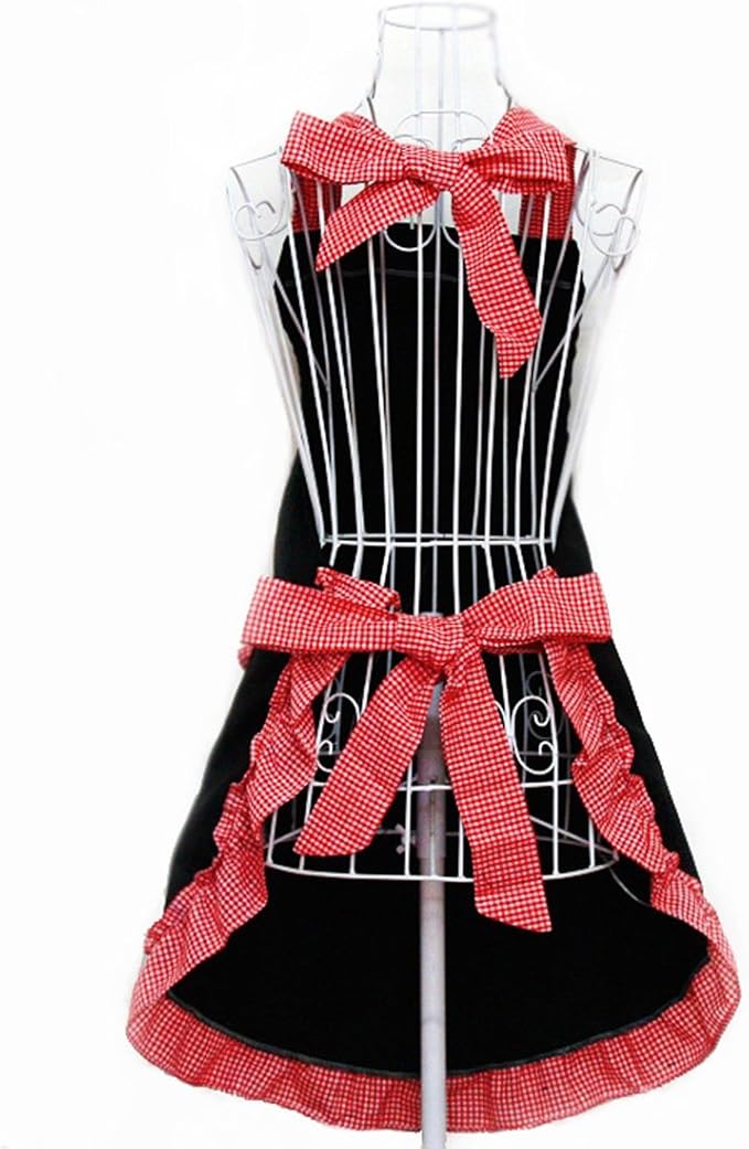 Hyzrz Cute retro Aprons with Pockets for Women Girls Vintage Kitchen Cooking Apron for Mother Gift (Red) - Image 2