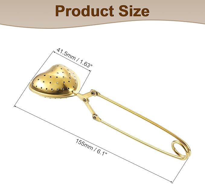 uxcell Heart Snap Tea Ball Infuser with Handle, Loose Tea Steeper, Stainless Steel Tea Strainer for Brew Loose Leaf Tea, Gold