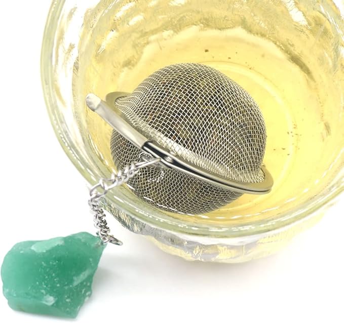 5 Pcs Tea Filter Stainless Steel with Crystal Energy Stone Tea Strainers with Fine Mesh Extend Chain Hook Tea Ball Infuser for Loose Tea Leaves Spices Seasonings
