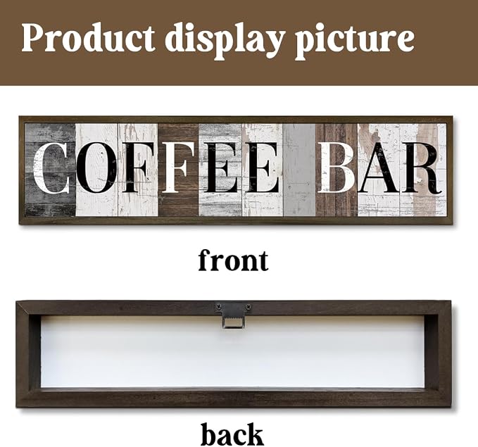 WKYAER Farmhouse Coffee Bar Signs, Vintage Hanging Wood Wall Plaques, Decorative Wooden Box Sign, Kitchen Decoration for Table Shelf, Coffee Station Decor, Cafe Decors 17.8x4x1.2 inches - Image 3