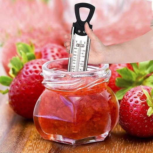 Stainless Steel Candy & Deep Fry Thermometer with Pot Clip & Handle - Analog Sugar Thermometer for Candy Making, Jam, Syrup, Oil, Chocolate, Brewing - Kitchen Cooking Food Thermometer