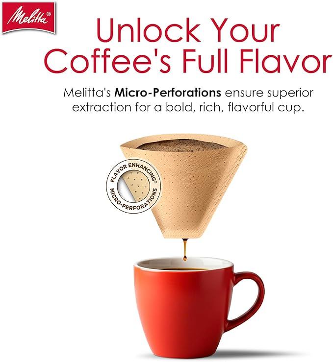 Melitta #2 Cone Coffee Filters, Natural Brown, 100 Count - Fits all 2-6 Cup Cone Coffee Makers and 1-cup Pour-Over Brewers, Compostable, Tear-Resistant, Made in USA