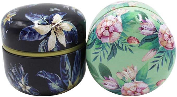 2 Pack Mini Tea Storage Containers Tea Coffee Tins, Flowers Pattern Food Storage Container for Herb, Candy, Chocolate, Sugar, Spices, Candle