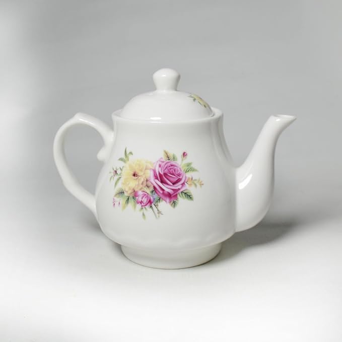 European Style Porcelain Teapot, Small Teapot with Flowers Coffee Tea Water Pot Vintage Ceramic Litter Kettle (14oz)