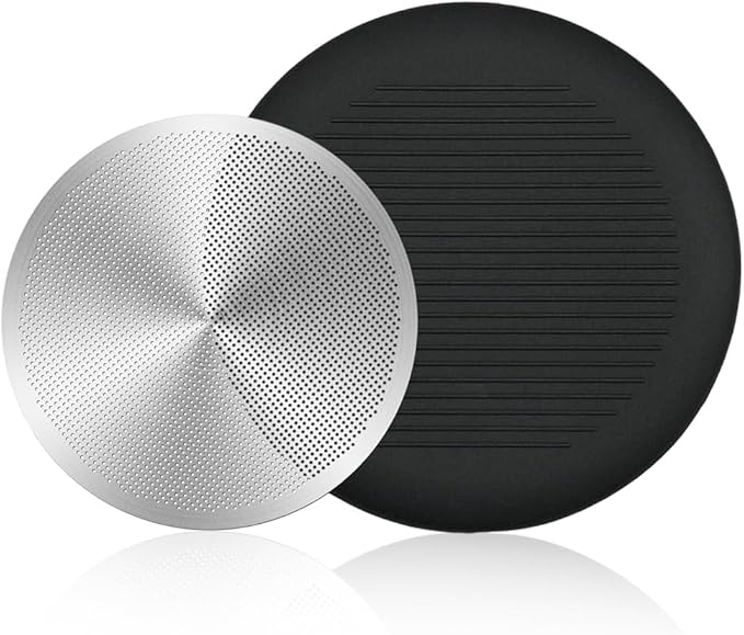 Metal Coffee Filter with Plunger Cover Lid Compatible with Aeropress XL Coffee Maker Reusable Accessories Parts Stainless Steel Filters and Silicone Travel Cap