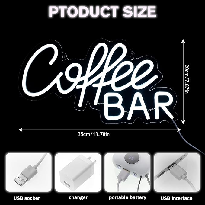 Kathfly Coffee Bar Neon Sign LED Neon Decor Modern LED Wall Sign for Shop Accessories for Cafe Restaurant Pub Art Party Decor(Coffee Bar)