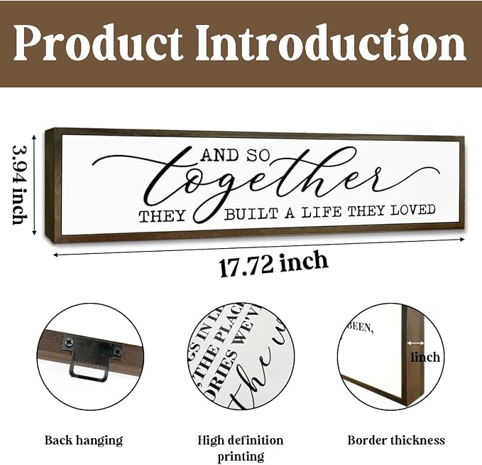 WKYAER Rustic Home Decor, Decorative Wooden Wall Plaque, Farmhouse Decoration Sign, Tabletop Decor, Inspirational Wood Signs for Home, Together They Built A Life They Loved Sign 17.8x4x1.2 inches - Image 2