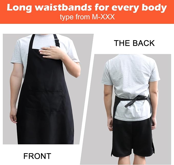 Bib Apron,Unisex Black Aprons Adjustable Washable,with 2 Pockets for Kitchen Crafting BBQ Drawing - Image 7