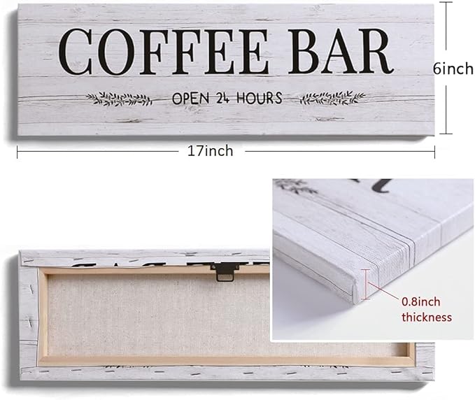 WOWGOOMO Classic Coffee Bar Signs Grey Canvas Wall Art - Rustic Cafe Bar Accessories Set for Home Bar, Kitchen, Pub, Store - 6"x17"