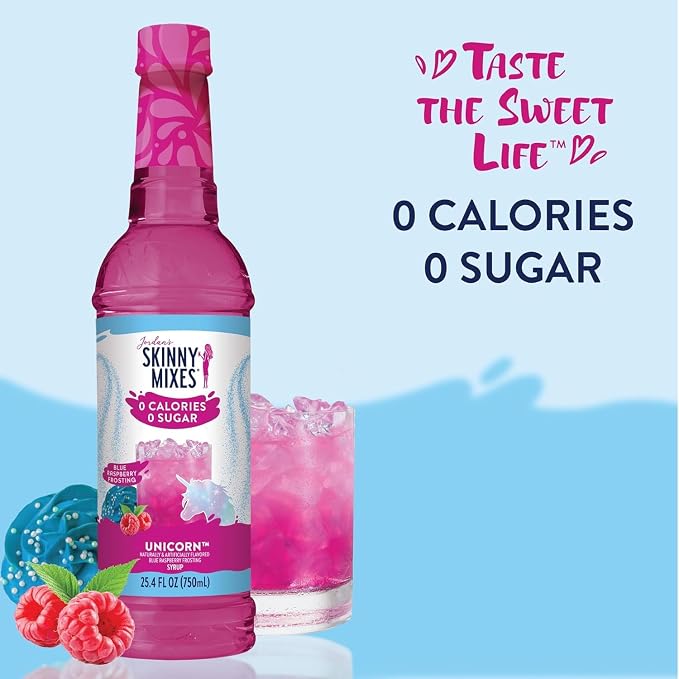 Jordan's Skinny Mixes Sugar Free Syrup, Unicorn Flavor, Fruit Flavored Water Enhancer, Drink Mix for Iced Tea, Lemonade, Drinks, Low Calorie Water Flavoring, Dairy & Gluten Free, Kosher, 25.4 Fl Oz, 2 Pack - Image 6