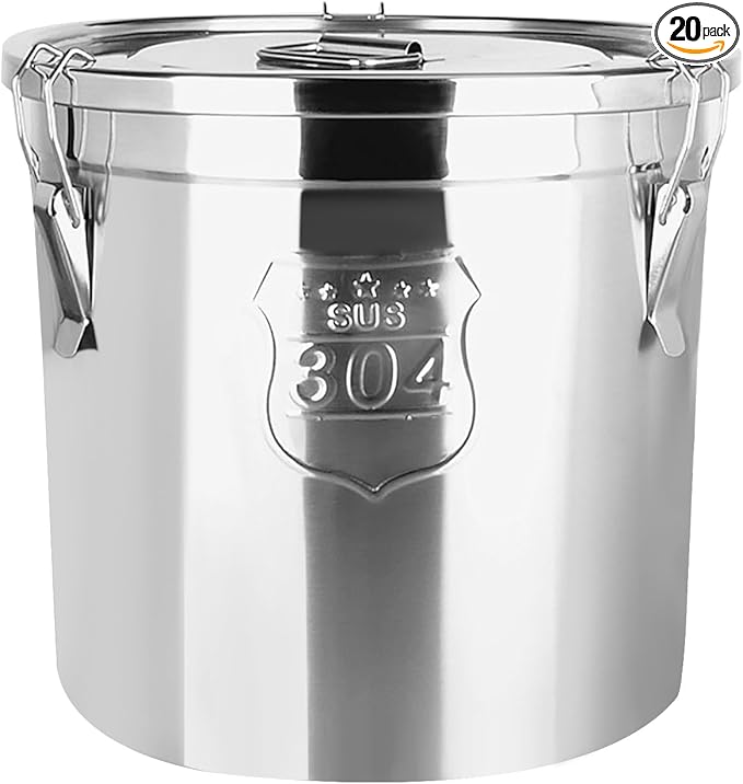 304 Stainless Steel Airtight Canister for Home, Rice Cereal Grain Canisters Container, Metal Kitchen Rice Oil Storage Bucket for Household Kitchen Food w/Handles+Lid (Silver-6L)