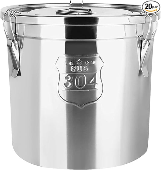 304 Stainless Steel Airtight Canister for Home, Rice Cereal Grain Canisters Container, Metal Kitchen Rice Oil Storage Bucket for Household Kitchen Food w/Handles+Lid (Silver-6L)