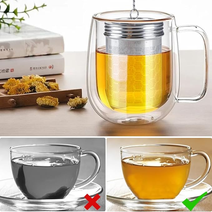 2Pack Infuser Strainer for Loose Tea, Stainless Steel Ball With Chain Hook and Drip Tray, Extra Fine Mesh Filter for Brew, Spices & Seasonings (2Pack, 1.96in+2.95in)