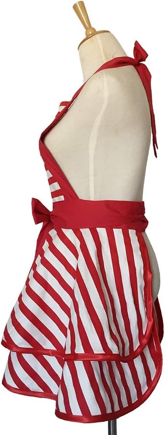 Hyzrz Lovely Handmade Cotton Retro Aprons for Women Girls Cake Kitchen Cook Apron for Mother's Gift (Red) - Image 6