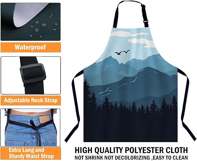 Mountain Landscape Apron for Women Men, Adjustable Apron Cooking Kitchen Chef Apron for Home Kitchen, Baking Gardening BBQ, Coffee House, Restaurant - Image 3