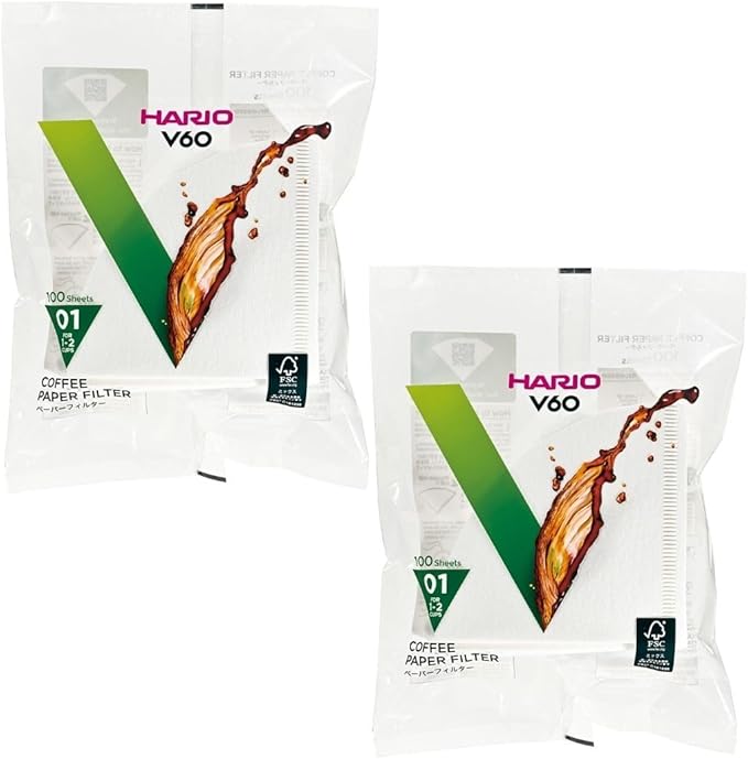 [2pcs Set] Hario V60 Misarashi Coffee Paper Filter (Size 01, 100 Count, White) 200 Total