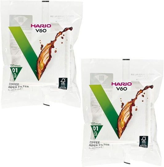 [2pcs Set] Hario V60 Misarashi Coffee Paper Filter (Size 01, 100 Count, White) 200 Total