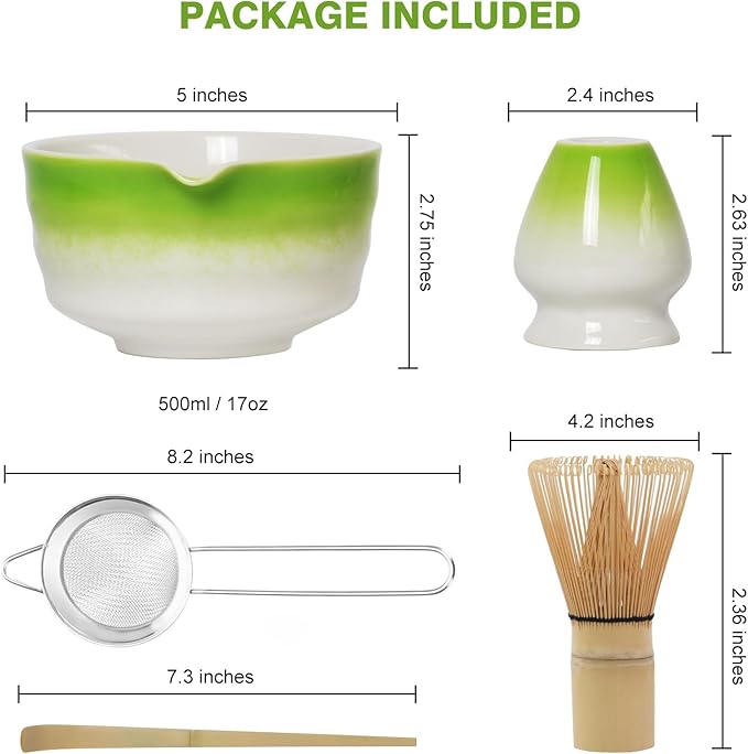 Matcha Whisk Set, Premium Complete Ceremonial Grade Matcha Set Includes Matcha Bowl, Bamboo Scoop, Matcha Whisk, Holder and Sifter