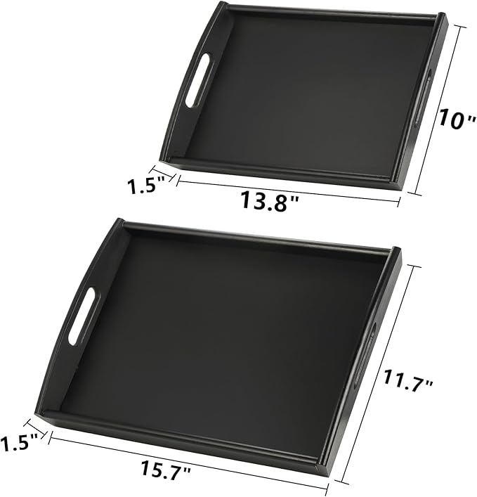 Peohud 4 Pack Bamboo Serving Tray, Kitchen Food Tray with Handles, Wooden Trays for Eating, Breakfast, Dinner, Tea, Bar, Restaurant, Party or Bed