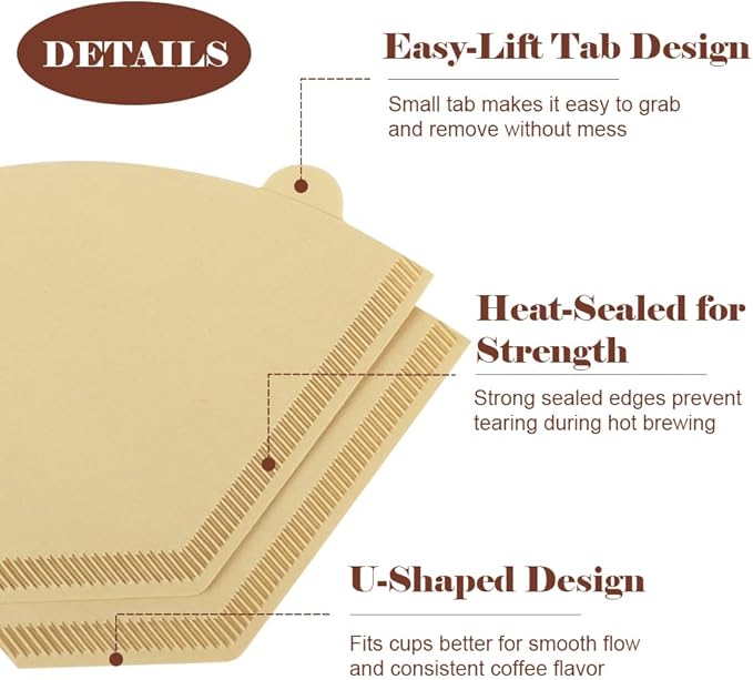 YQL 400 Count Coffee Filters, #2 Natural Brown Cone Filter Paper Compatible with Pour Over Drippers & Coffee Makers, Unbleached Disposable U-Shaped Filters, Clean Taste & Strong Design