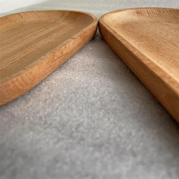 Mini Serving Tray for Jewellery Key Coin Set of 2, Oval Wood Natural Dessert Cup Tray, Small Wooden Cheese Plate, Tableware Decorative Tray