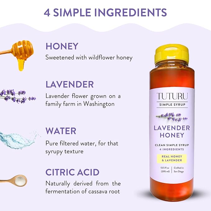 Spring Syrup Bundle - Lavender Simple Syrup and Vanilla Simple Syrup for Coffee, Cocktails, Matcha - Sweetened with real Honey and Agave Nectar - Infused with Real Spices - 13.5 oz (2 Pack)