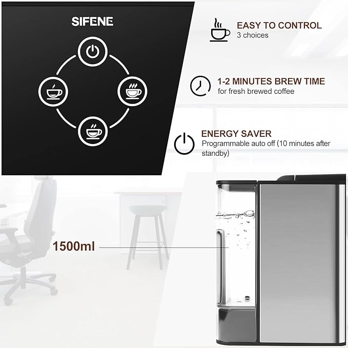 SIFENE 3-in-1 Pod Coffee Machine KC101 - Single Serve Coffee Maker - Quick Brew for Pods, Ground Coffee, Tea, Black