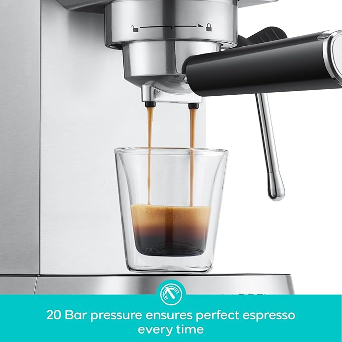 CASABREWS CM5418 Espresso Machine 20 Bar, Compact Espresso Maker with Steam Milk Frother, Stainless Steel Coffee Machine with 34oz Removable Water Tank for Cappuccino, Small Latte Machine, Silver