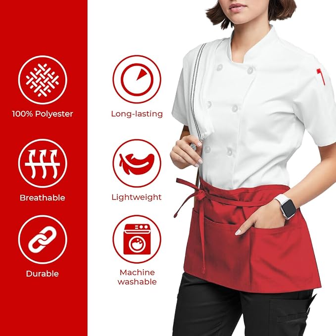 Avalon Kitchen Server Aprons with 3 Pockets, 100% Polyester Waist Apron with Pockets, 24x12 Inche Waitress Apron with Pockets - Image 2