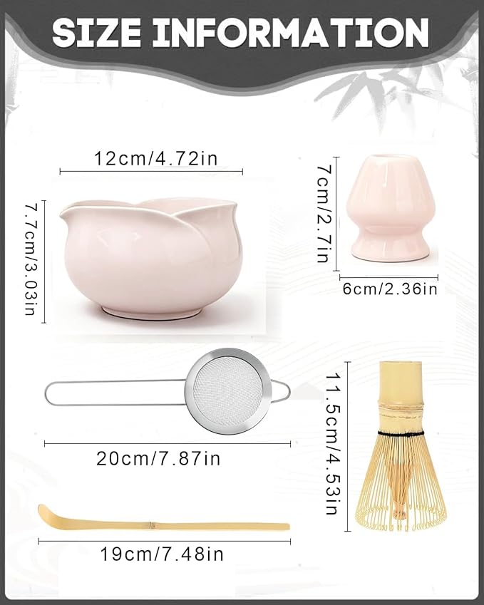 5Pcs Matcha Set Bowl and Whisk, Pink Ceramic Matcha Set Kit, Complete Matcha Making Kit Gift for Ceremony Matcha Tea Lover