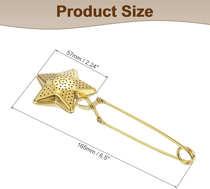 uxcell Star Snap Tea Ball Infuser with Handle, Loose Tea Steeper, Stainless Steel Tea Strainer for Brew Loose Leaf Tea, Gold