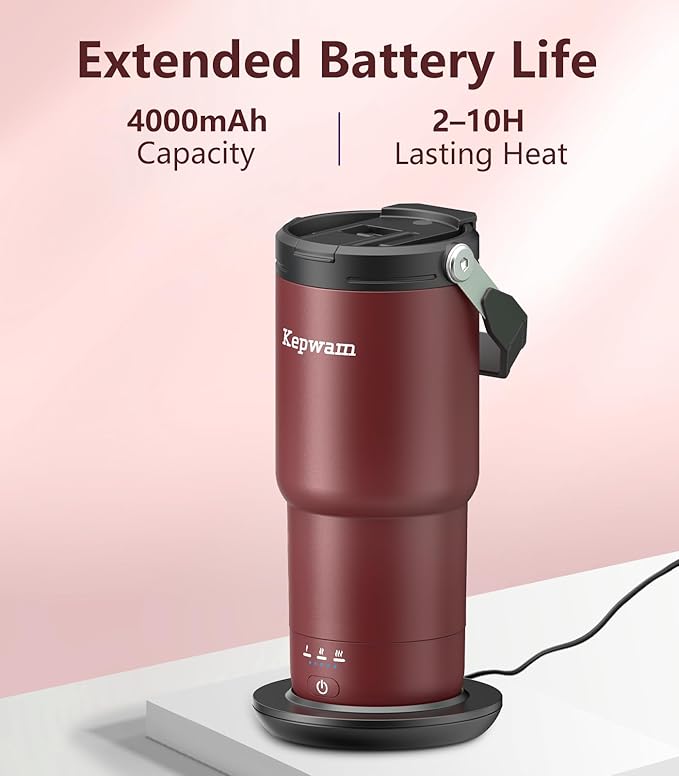 Kepwam T3 Self-Heating Travel Mug 20oz, Temperature-Controlled Coffee Warmer Mug, Smart Travel Mugs Keep Coffee Drinks Hot, Heated Cup Great for Driver Outdoor Fits Car Cup Holders