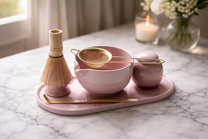 Blush Pink Matcha Set – 7-Piece Ceremonial Matcha Tea Kit with Bowl, Bamboo Whisk & Accessories – Complete Matcha Set for Beginners & Gifts