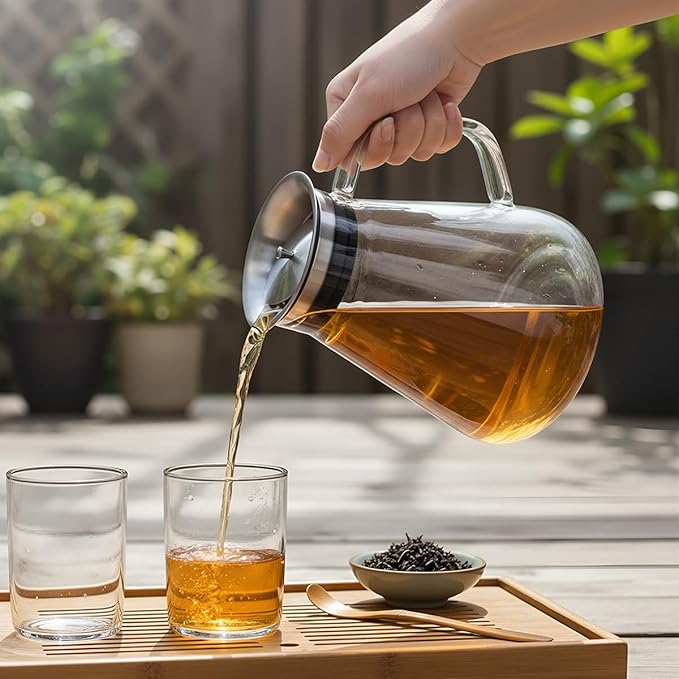 Aquach 27oz Glass Teapot with Smart Filter Lid, Stovetop Safe Borosilicate Glass Tea Kettle with Built-in Stainless Steel Infuser, Dishwasher Safe Hot & Iced Tea Maker, Plastic-Free