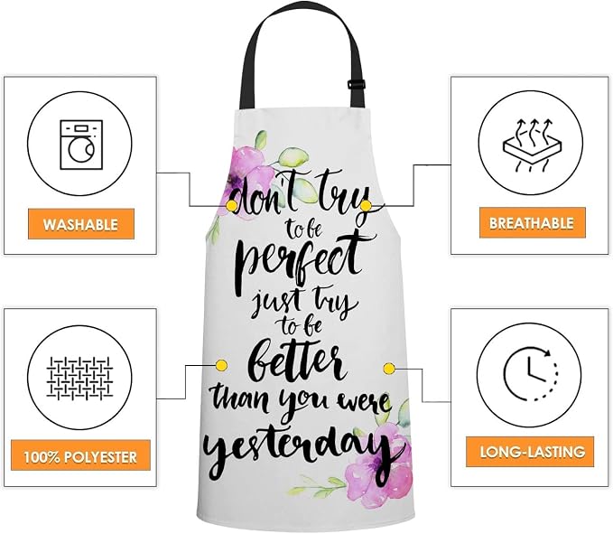 Don't try to be, just try to be better than you were yesterday Apron Adjustable Neck Bib Apron for Men Women,Suitable for Kitchen Cooking Waitress Chef Apron - Image 4