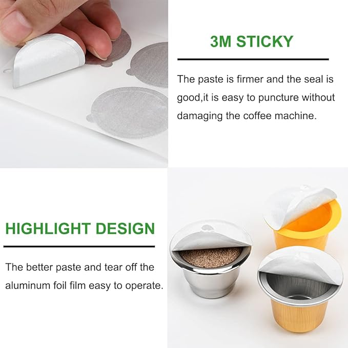 Aluminum Espresso Lids Foil Seals Stickers for Reusable Espresso Capsules Refillable Coffee Pods Stainless Steel Cups Filters Compatible with Nespresso Original Line Machines (100 Pcs Lids (37mm))