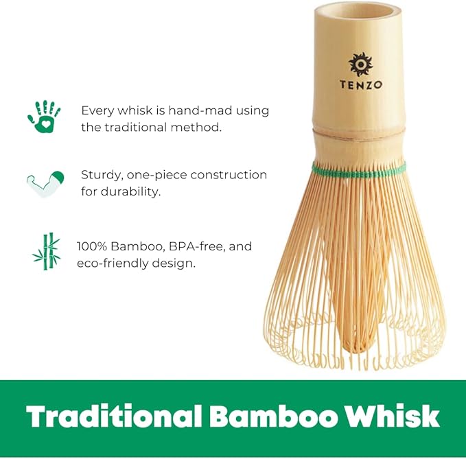Tenzo Bamboo Whisk for Ceremonial Grade Matcha Green Tea - Authentic Traditional 100 Prong Bamboo Whisk