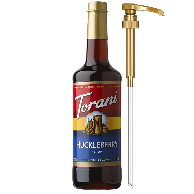 Torani Huckleberry Syrup for Drinks, Flavoring for Iced Tea, Lemonade, Sodas, and Cocktails, Pump Included, 25.4 Oz