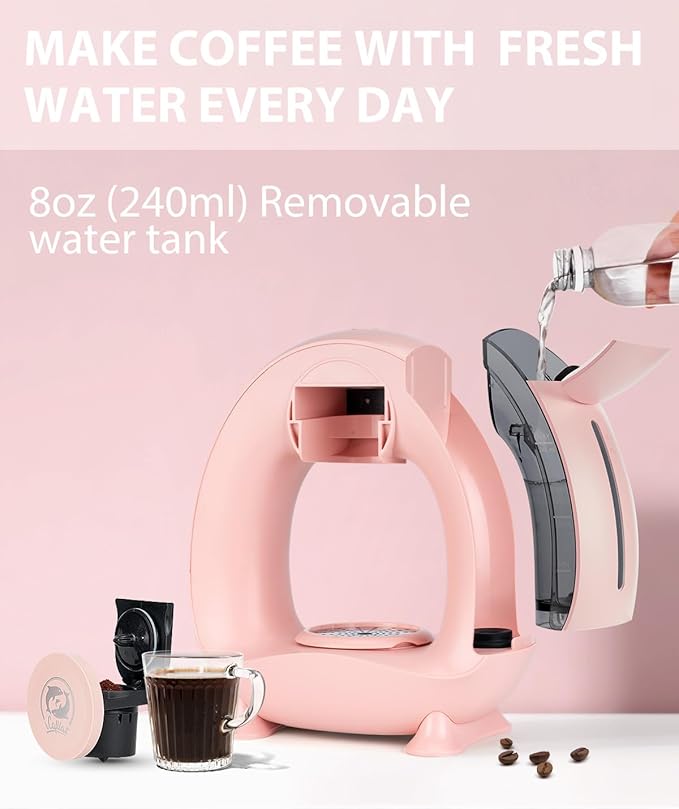 2-in-1 Coffee Maker, Fast Brew in 1.5mins, Single Serve Coffee Machine Compatible with K-Cup Pods & Ground Coffee, 1400W with 20s Preheat, Compact for Home,Small Place,Office & RV, 8oz,Pink