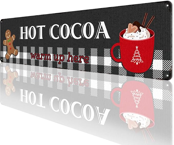 Hot Cocoa Warm Up Here Christmas Metal Sign Vintage Print Art Poster Tin Hanging Plaque for Home Kitchen Patio Yard Office Cafe Coffee Bar Front Door Wall Decor Novelty Gift 16" x 4" - Image 6