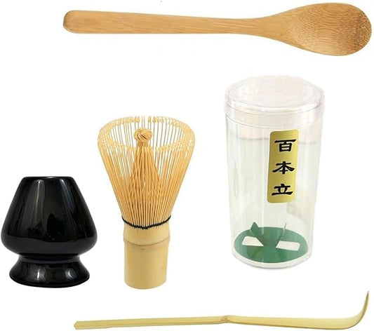 JapanBargain 4727, Matcha Whisk Set Japanese Chasen Bamboo Whisk Tea Spoon and Tea Scoop Chashaku and Whisk Stand Green Tea Ceremony Whisk Set (Whisk+Stand+Scoops)