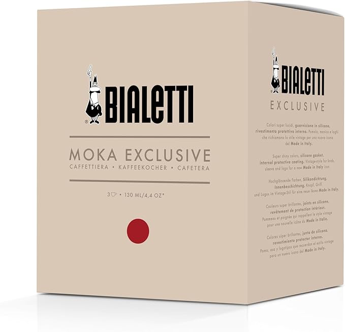 Bialetti Mocha Exclusive Italian Red for 3 Cups, Direct Fire (Coffee Maker, Espresso Maker, Makinetta)