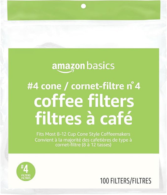 Amazon Basics Number 4 Cone Coffee Filters for 8-12 Cup Coffee Makers, White, 100 Count (Pack of 8)