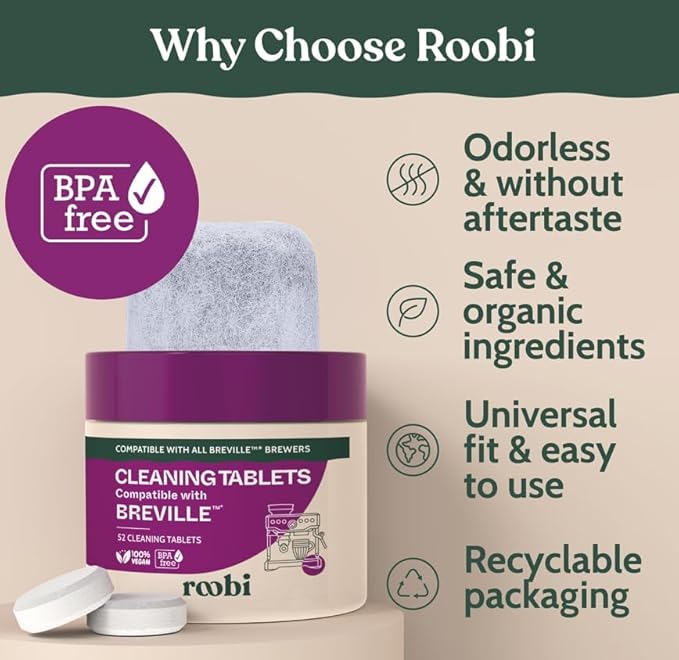 Roobi Breville Compatible Espresso Machine Cleaning & Maintenance Kit. Includes 52 Breville Cleaning Tablets and 6 Water Filters. Carbon Neutral. 1 Year Supply. - Image 5